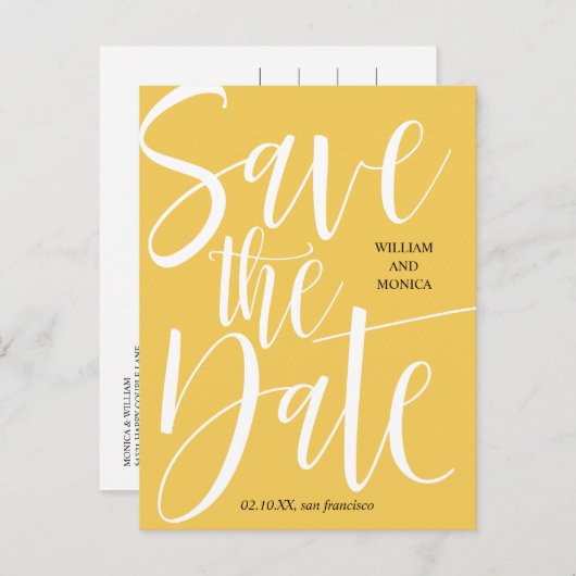 Carte Postale Faire-part Calligraphie Gras | Mariage moderne à la moutarde  (Devant / Derrière)