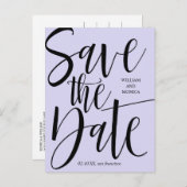 Carte Postale Faire-part Calligraphie Gras | Mariage moderne violet noir (Devant / Derrière)