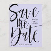 Carte Postale Faire-part Calligraphie Gras | Mariage moderne violet noir (Devant)