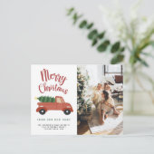 Carte Postale Faire-part Calligraphie Joyeux Arbre de Noël Rouges Voiture M (Debout devant)