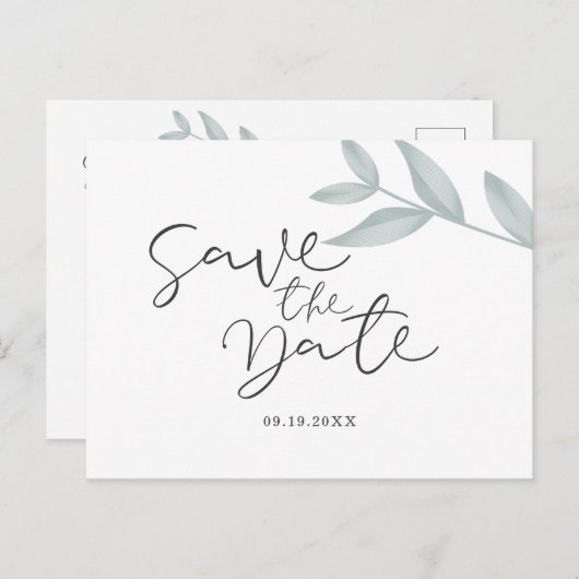 Carte Postale Faire-part Calligraphie Mariage botanique Enregistrer la date (Devant / Derrière)