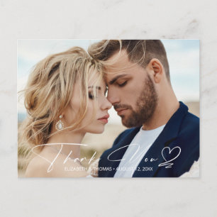Carte Postale Faire-part Calligraphie Mariage Remerciements Bleu Poussière