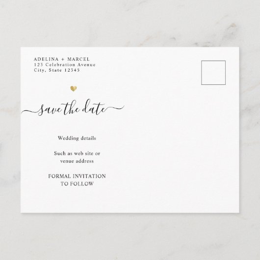 Carte Postale Faire-part Calligraphie Minimale Moderne Or Chic Enregistrer  (Dos)