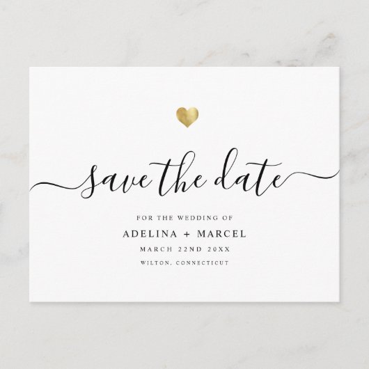 Carte Postale Faire-part Calligraphie Minimale Moderne Or Chic Enregistrer (Devant)