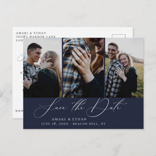 Carte Postale Faire-part Calligraphie moderne de Boho Multi-Photo Enregistr (Devant / Derrière)