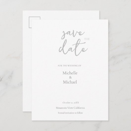 Carte Postale Faire-part Calligraphie Moderne de Mariage Save the Date (Devant / Derrière)