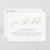 Carte Postale Faire-part Calligraphie moderne dorée Enregistrez la date (Devant / Derrière)