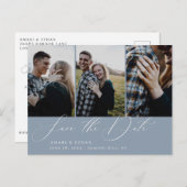 Carte Postale Faire-part Calligraphie moderne Dusty Blue Photo Enregistrer (Devant / Derrière)