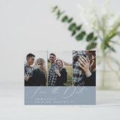 Carte Postale Faire-part Calligraphie moderne Dusty Blue Photo Enregistrer (Debout devant)