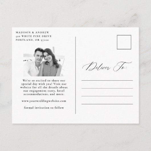 Carte Postale Faire-part Calligraphie moderne élégante Photo Enregistrer la (Dos)