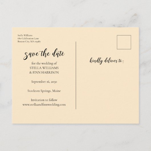 Carte Postale Faire-part Calligraphie moderne Mariage Enregistrer La Date P (Dos)