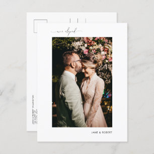 Carte Postale Faire-part Calligraphie moderne Photo Juste Marié Elopement