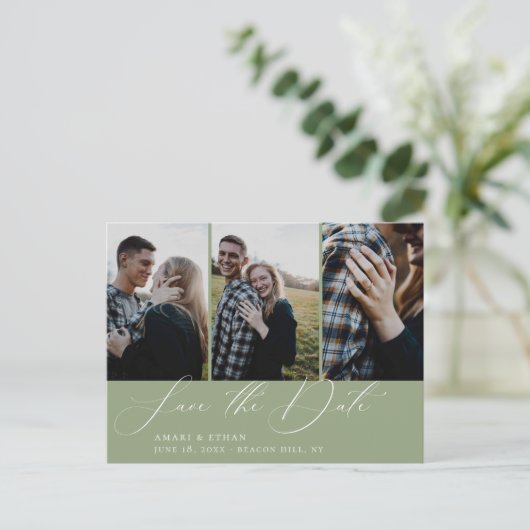 Carte Postale Faire-part Calligraphie moderne Sage Multi-photo Enregistrer  (Debout devant)