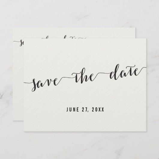 Carte Postale Faire-part Calligraphie noir et blanc Enregistrer la date Car (Devant / Derrière)