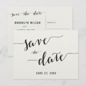 Carte Postale Faire-part Calligraphie noir et blanc Enregistrer la date Car (Devant / Derrière)