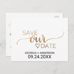 Carte Postale Faire-part Calligraphie or simple Mariage Enregistrer la date