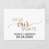 Carte Postale Faire-part Calligraphie or simple Mariage Enregistrer la date (Devant)