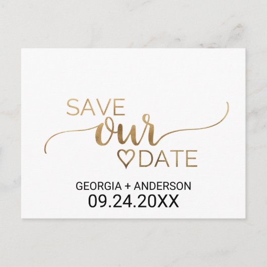 Carte Postale Faire-part Calligraphie or simple Mariage Enregistrer la date (Devant)