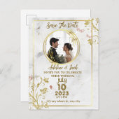 Carte Postale Faire-part Calligraphie romantique Monogramme Photo Mariage T (Devant / Derrière)