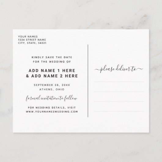 Carte Postale Faire-part Calligraphie rustique Photo Enregistrer la date (Dos)