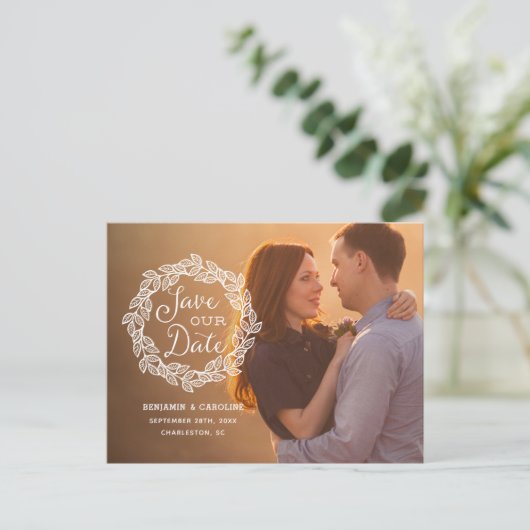 Carte Postale Faire-part Calligraphie rustique Photo Enregistrer la date (Debout devant)