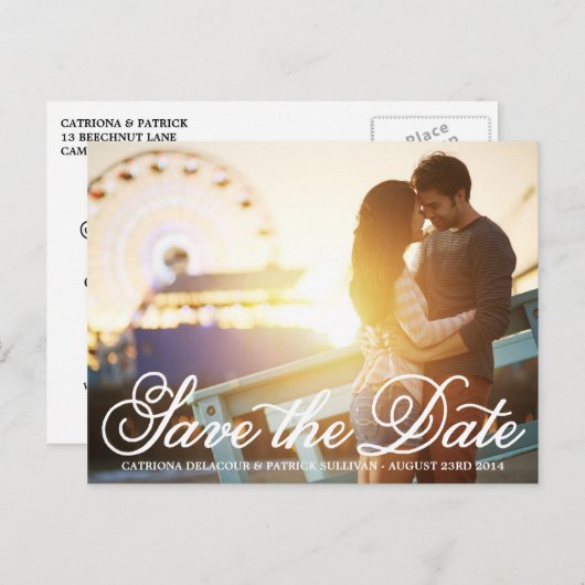 Carte Postale Faire-part Calligraphie Script Photo Enregistrer la date Cart (Devant / Derrière)