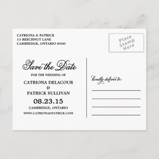 Carte Postale Faire-part Calligraphie Script Photo Enregistrer la date Cart (Dos)