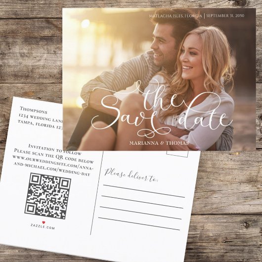 Carte Postale Faire-part Calligraphie Script Photo simple Code QR Site Web