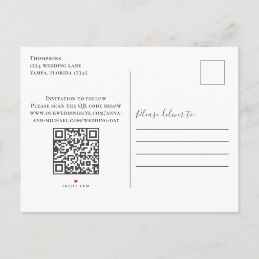 Carte Postale Faire-part Calligraphie Script Photo simple Code QR Site Web (Dos)