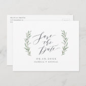 Carte Postale Faire-part Calligraphie simple mariage de verdure rustique (Devant / Derrière)