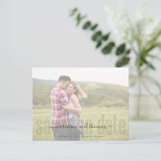 Carte Postale Faire-part Calligraphie Vellum Moderne Élégant Code QR Photo (Debout devant)