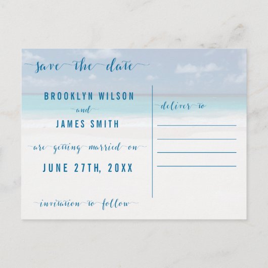 Carte Postale Faire-part Calligraphy Beach Thème Enregistrer Les Dates Cart (Dos)