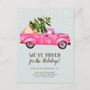 Carte Postale Faire-part camion rose vintage arbre de Noël en mouvement
