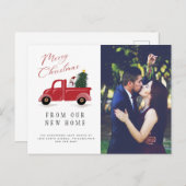 Carte Postale Faire-part Camion rouge avec sapin de Noël et motoneige (Devant / Derrière)