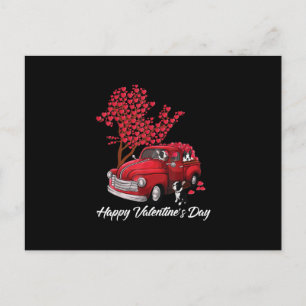 Carte Postale Faire-part Camion Rouge Joyeuse Saint-Valentin Boston Terrier