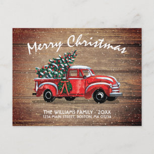 Carte Postale Faire-part Camionnette Rouge Rustique de Noël en Mouvement