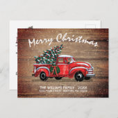 Carte Postale Faire-part Camionnette Rouge Rustique de Noël en Mouvement (Devant / Derrière)