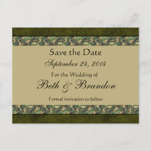 Carte Postale Faire-part Camo de bois Enregistrer la date Mariage V04L