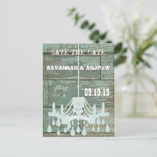 Carte Postale Faire-part Campagne Chic Chocolat Menthe Rustique Enregistre (Debout devant)