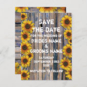 Carte Postale Faire-part Campagne de tournesols jaunes rustiques, sauvez la (Devant / Derrière)