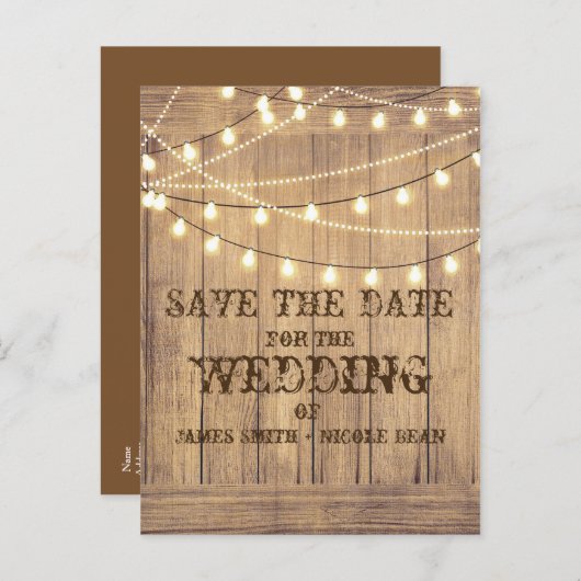 Carte Postale Faire-part Campagne Rustique Occidental Bois & Lumières Save  (Devant / Derrière)