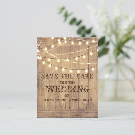 Carte Postale Faire-part Campagne Rustique Occidental Bois & Lumières Save  (Debout devant)