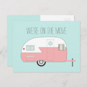 Carte Postale Faire-part Camper rose (Devant / Derrière)