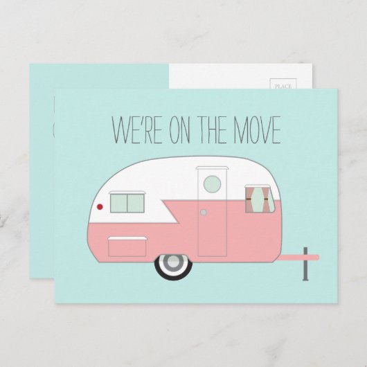 Carte Postale Faire-part Camper rose (Devant / Derrière)