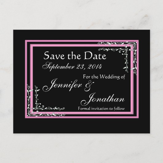 Carte Postale Faire-part Candy Rose et Noir Enrouleur Enregistrer Date Mari (Devant)