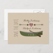 Carte Postale Faire-part Canoë + Flèches Avec Coeur Rustique Enregistrer La (Devant / Derrière)