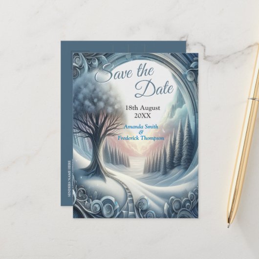 Carte Postale Faire-part Capture d'art Scène hivernale et cristaux de neige (Devant/Arrière en situation)