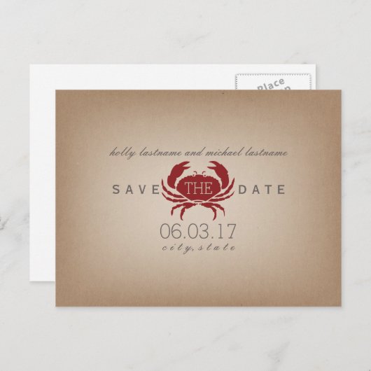 Carte Postale Faire-part Cardstock Inspiré Crabe Mariage Enregistrer La Dat (Devant / Derrière)