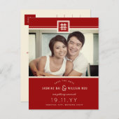 Carte Postale Faire-part Carré classique rouge double bonheur photo chinois (Devant / Derrière)