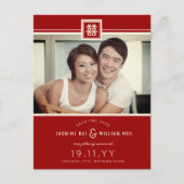 Carte Postale Faire-part Carré classique rouge double bonheur photo chinois (Devant)